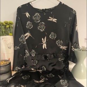 Zara beautiful satin black printed dress - US size L